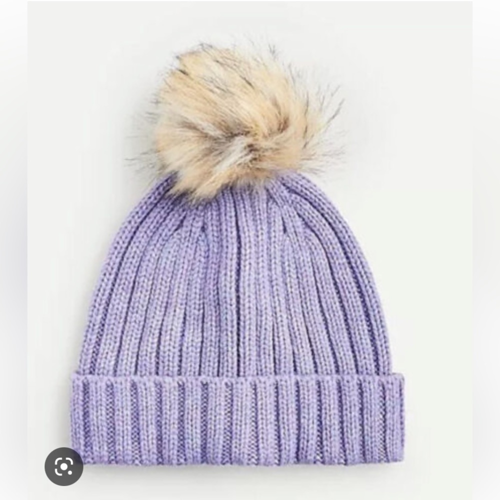 J. Crew NWT Ribbed Beanie with Faux-Fur Pom-Pom